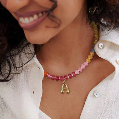Rainbow Beaded Bubble Pendant Initial Necklace *PRE ORDER*