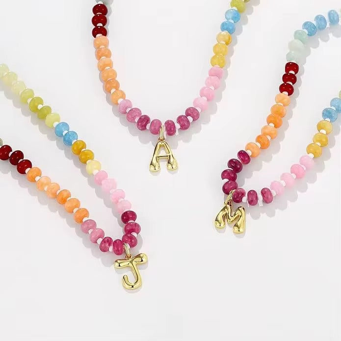 Rainbow Beaded Bubble Pendant Initial Necklace *PRE ORDER*