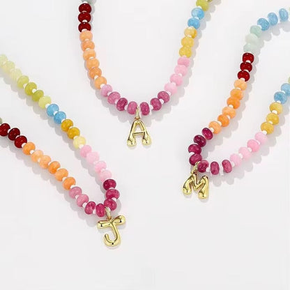Rainbow Beaded Bubble Pendant Initial Necklace *PRE ORDER*