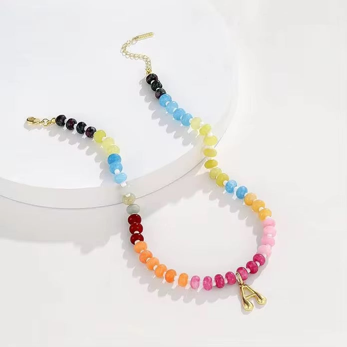 Rainbow Beaded Bubble Pendant Initial Necklace *PRE ORDER*