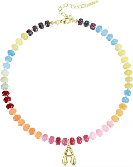 Rainbow Beaded Bubble Pendant Initial Necklace *PRE ORDER*