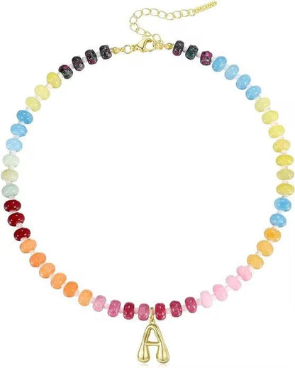 Rainbow Beaded Bubble Pendant Initial Necklace *PRE ORDER*