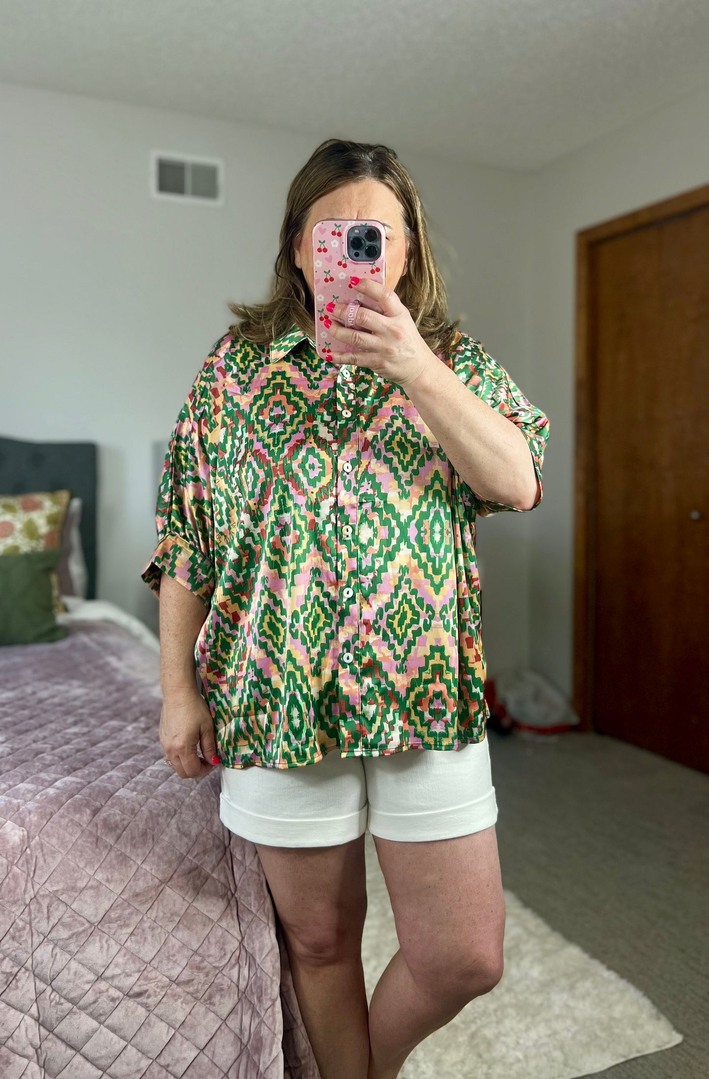 Optical Illusion Button Up Blouse