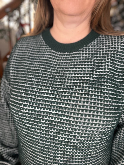 My Carolina Textured Dark Green Crew Neck Sweater