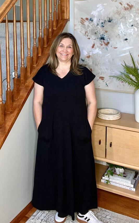 Modern Maritime Shift Maxi Dress in Black
