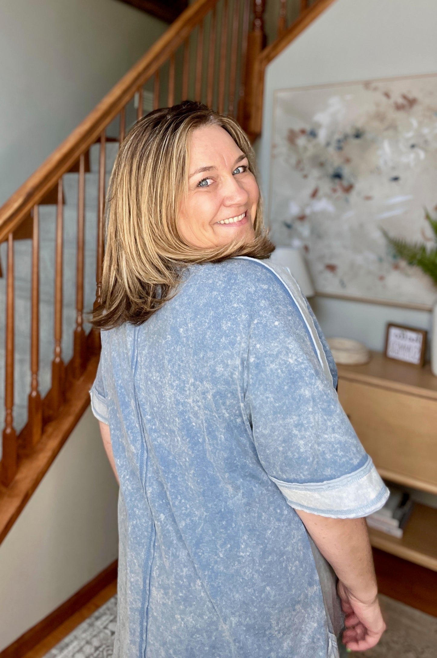 Earthy Chic Mineral Wash Mini Dress in Denim