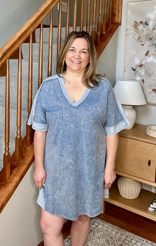 Earthy Chic Mineral Wash Mini Dress in Denim
