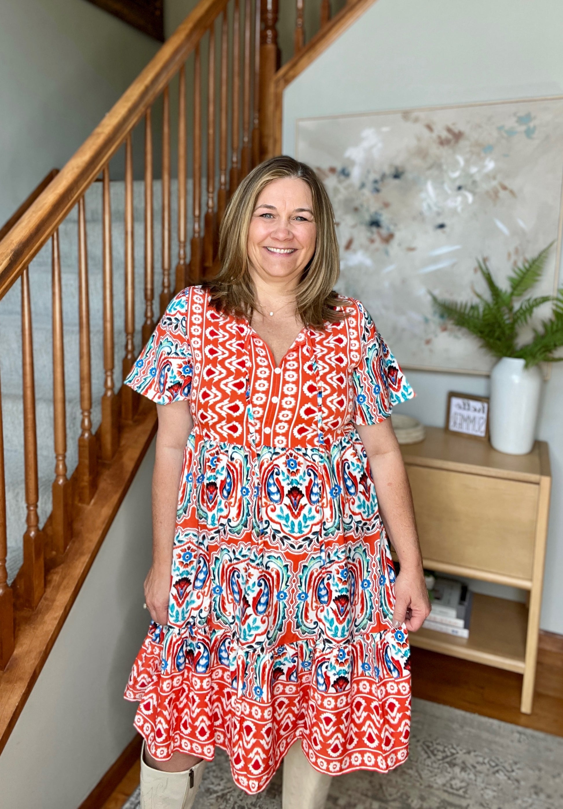 Journey On Mixed Print Dress | Flutter Sleeve Tiered Boho