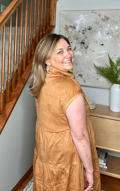 Don't Hang Up Faux Suede Shirt Dress