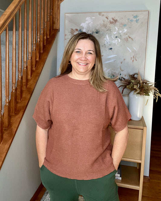 Relaxing Away Dolman Sleeve Knit Top in Coffee
