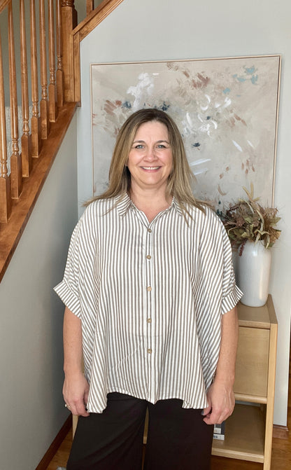 Boxy Striped Button Up in Mocha