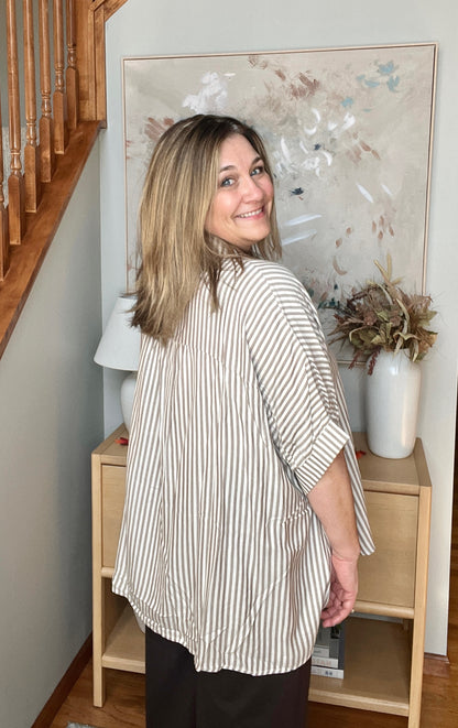 Boxy Striped Button Up in Mocha
