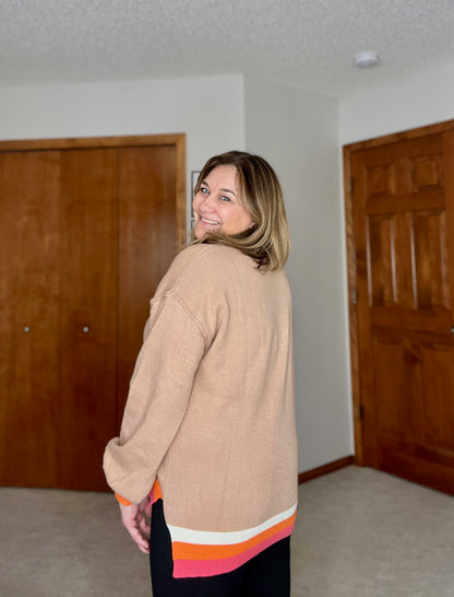 Conversational Moment Striped Trim Sweater