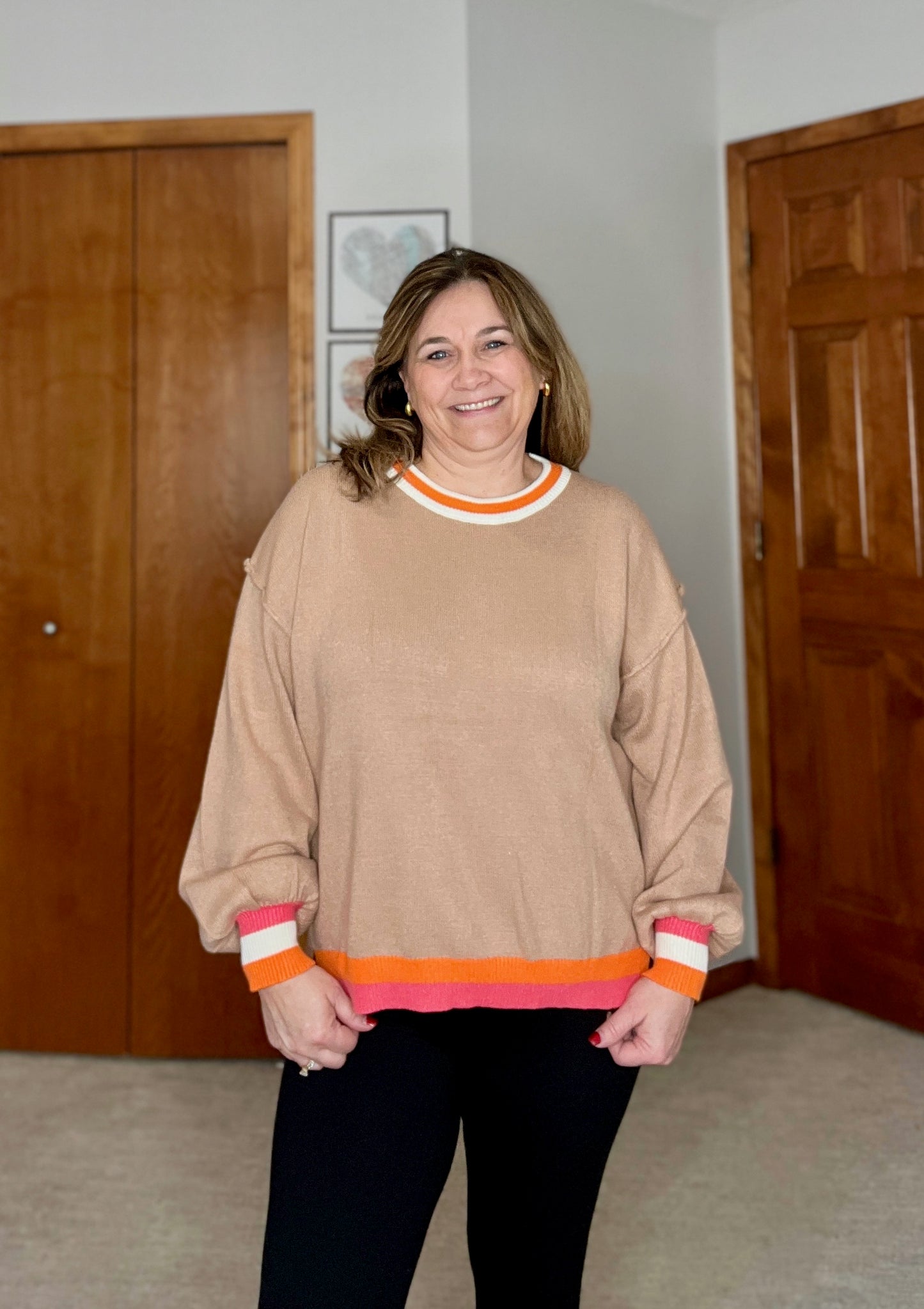 Conversational Moment Striped Trim Sweater
