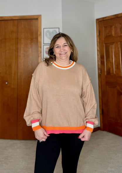 Conversational Moment Striped Trim Sweater