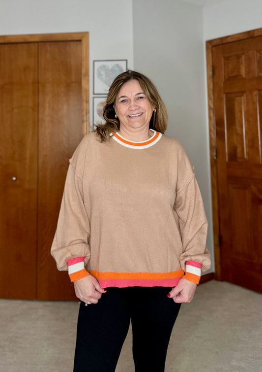 Conversational Moment Striped Trim Sweater