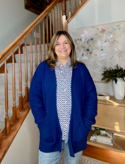 Everything Layer Waffle Knit Open Front Cardigan in Marlin