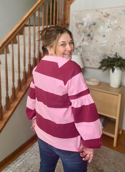 Stylin' Striped Snap Shoulder Long Sleeve Top