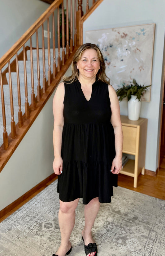 Lizzy Tiered Tank Dress in Black