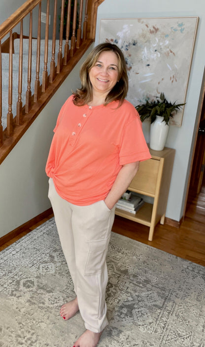 In the Rotation Exposed Seam Tee in Apricot Splash