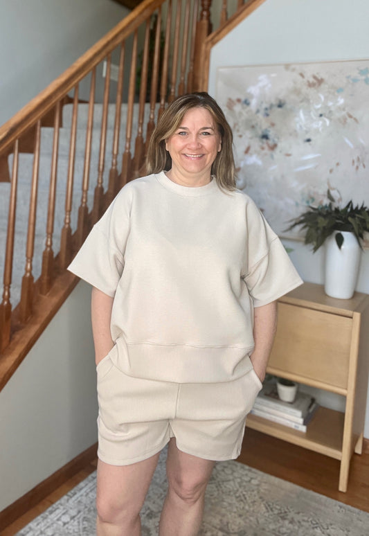 Slow Sunday Ribbed Knit Set in Sand Beige