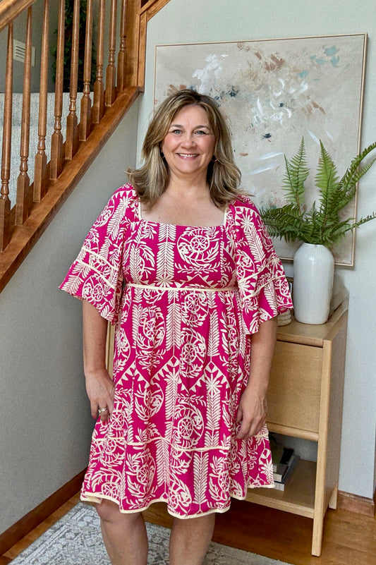 Aztec Woven Printed Contrast Binding Dress