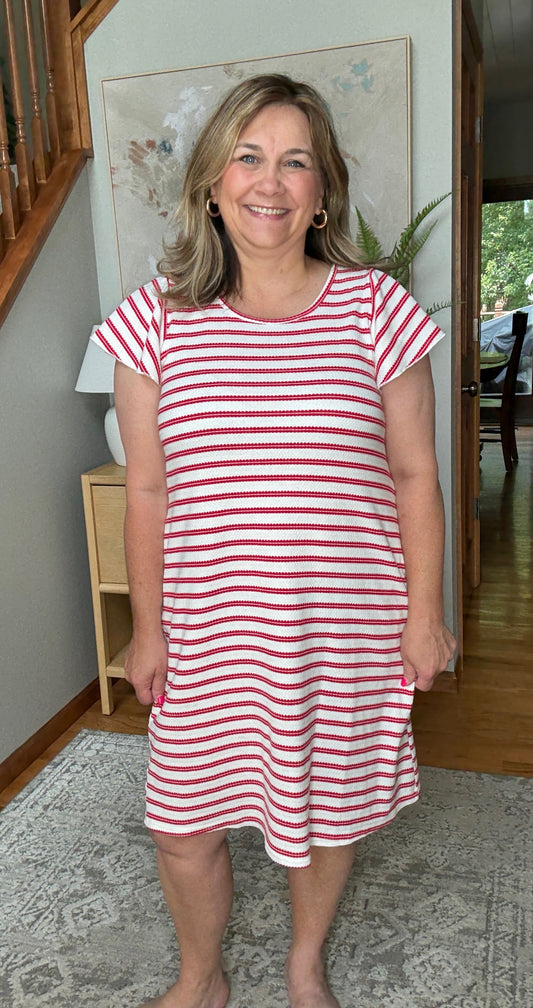 Sunny Stripes Casual Flutter Sleeve Dress