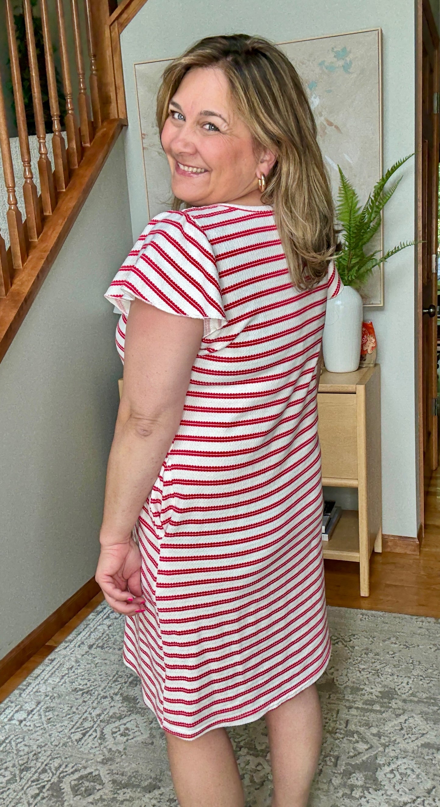 Sunny Stripes Casual Flutter Sleeve Dress