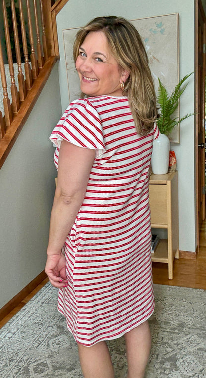 Sunny Stripes Casual Flutter Sleeve Dress