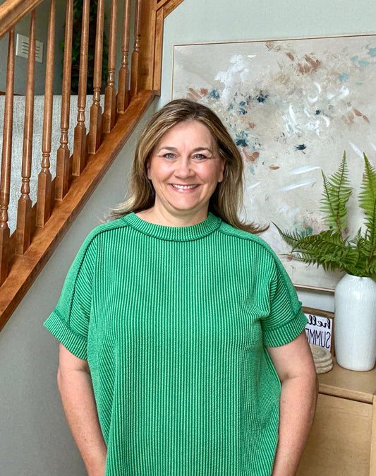 Catch Me Loungin’ Cable Ribbed Knit Top in Dark Green