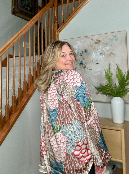 Boho Breeze Feather Print Peasant Blouse