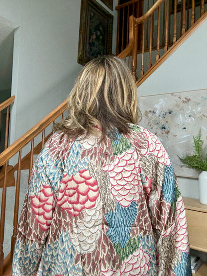 Boho Breeze Feather Print Peasant Blouse