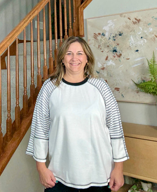 Preoccupied Striped Sleeve Top in Black