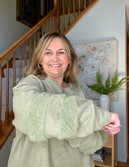 Falling Leaves Sage Long Sleeve Pullover