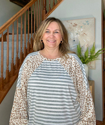 Spots and Stripe Cuffed Long Sleeve Top