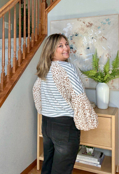 Spots and Stripe Cuffed Long Sleeve Top