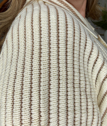 Hallie Half Button Ribbed Two Tone Knit Sweater