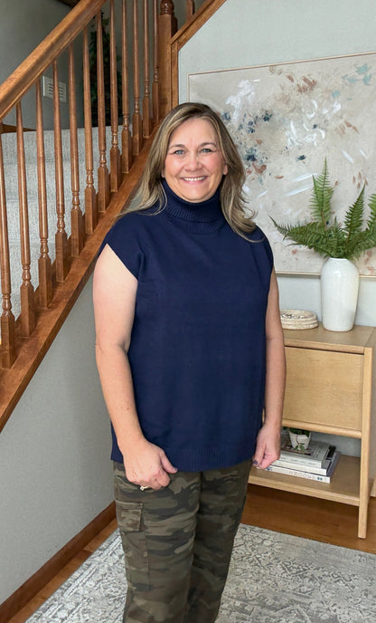 Classic High-Low Turtleneck Sleeveless Sweater Top