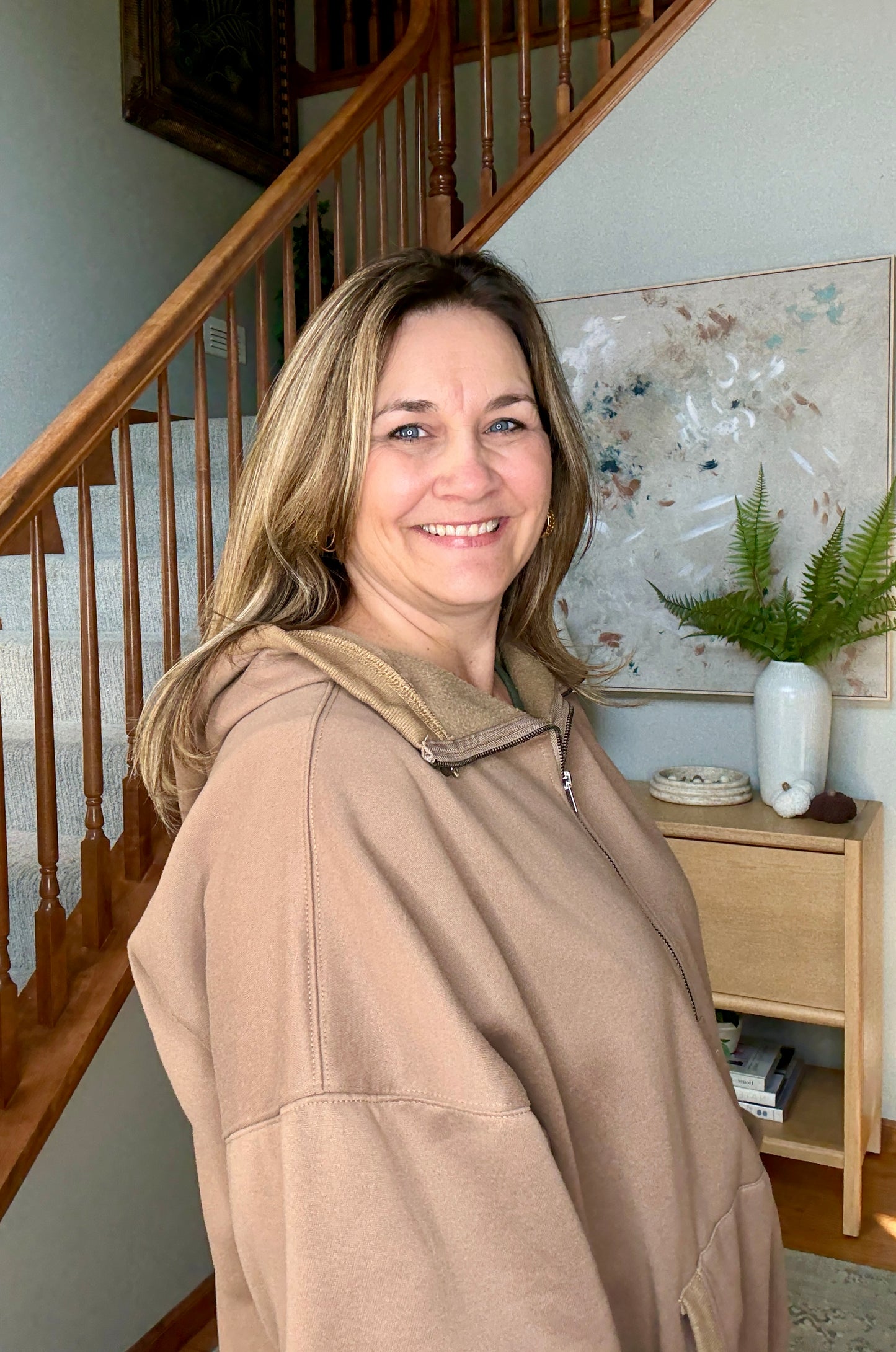 Cocoa Bliss Elastic Hem Oversized Half Zip Fleece Hoodie
