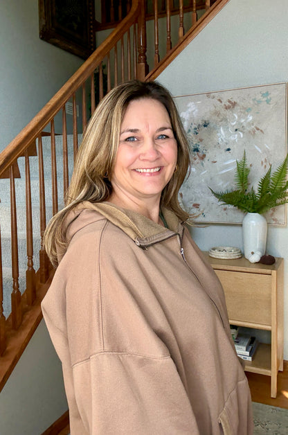 Cocoa Bliss Elastic Hem Oversized Half Zip Fleece Hoodie