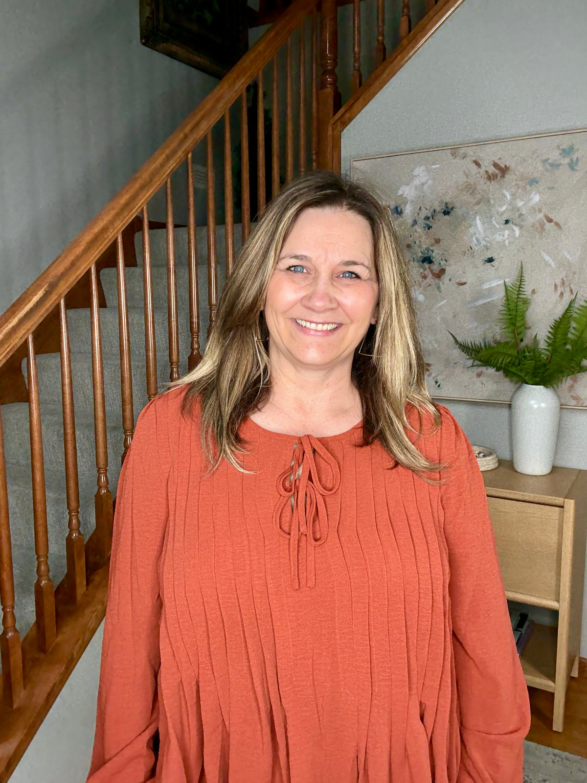 Sipping Apple Cider Tie Neck Blouse