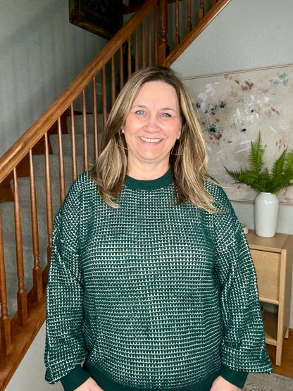 My Carolina Textured Dark Green Crew Neck Sweater