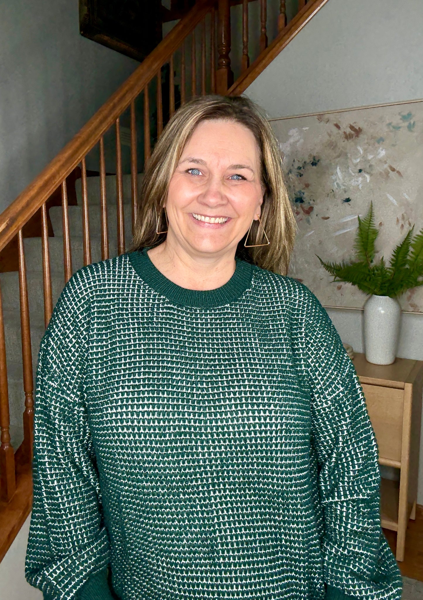 My Carolina Textured Dark Green Crew Neck Sweater