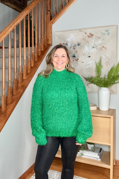 Glitter Yarn Mock Neck Long Sleeve Sweater