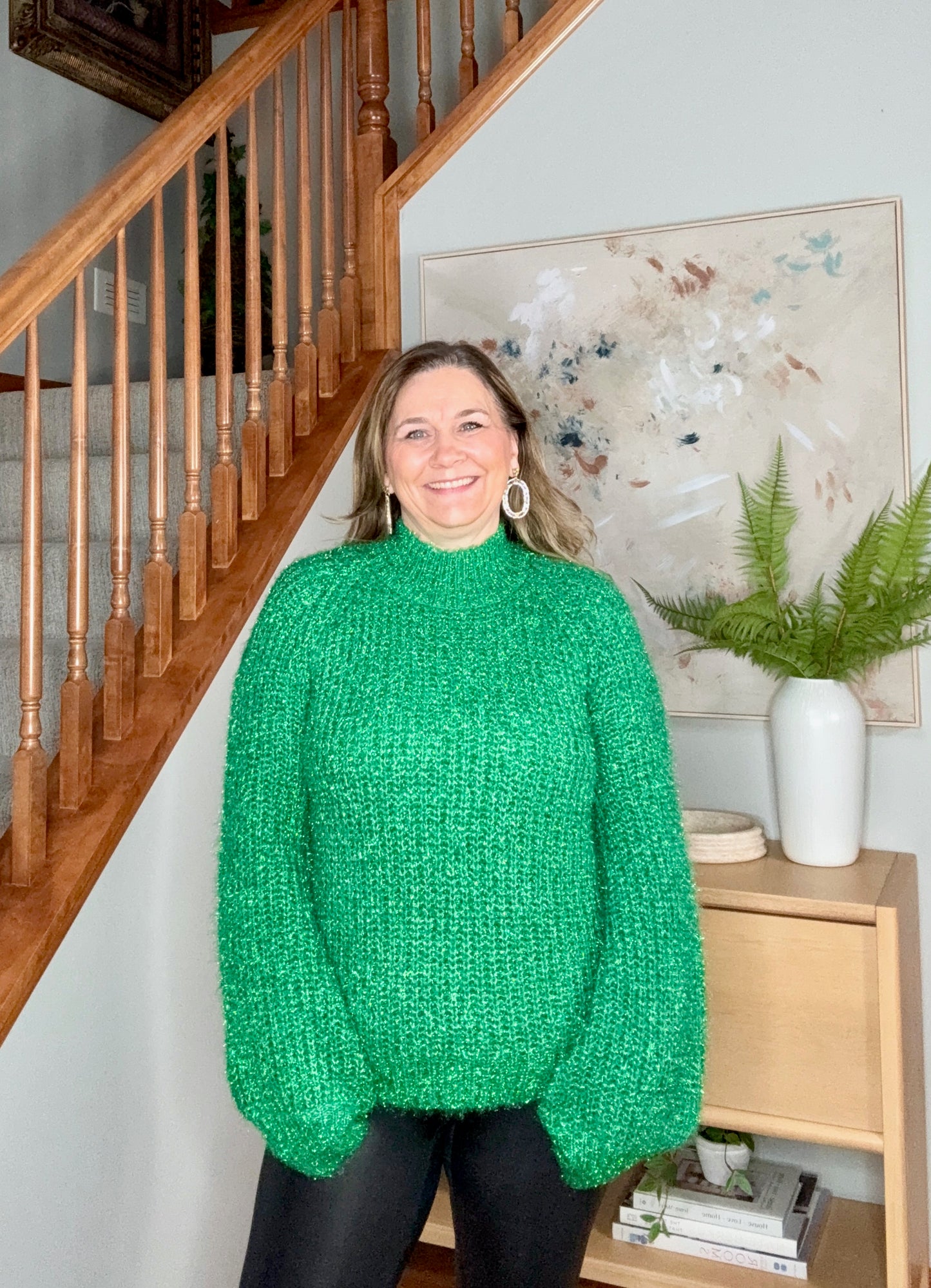 Glitter Yarn Mock Neck Long Sleeve Sweater