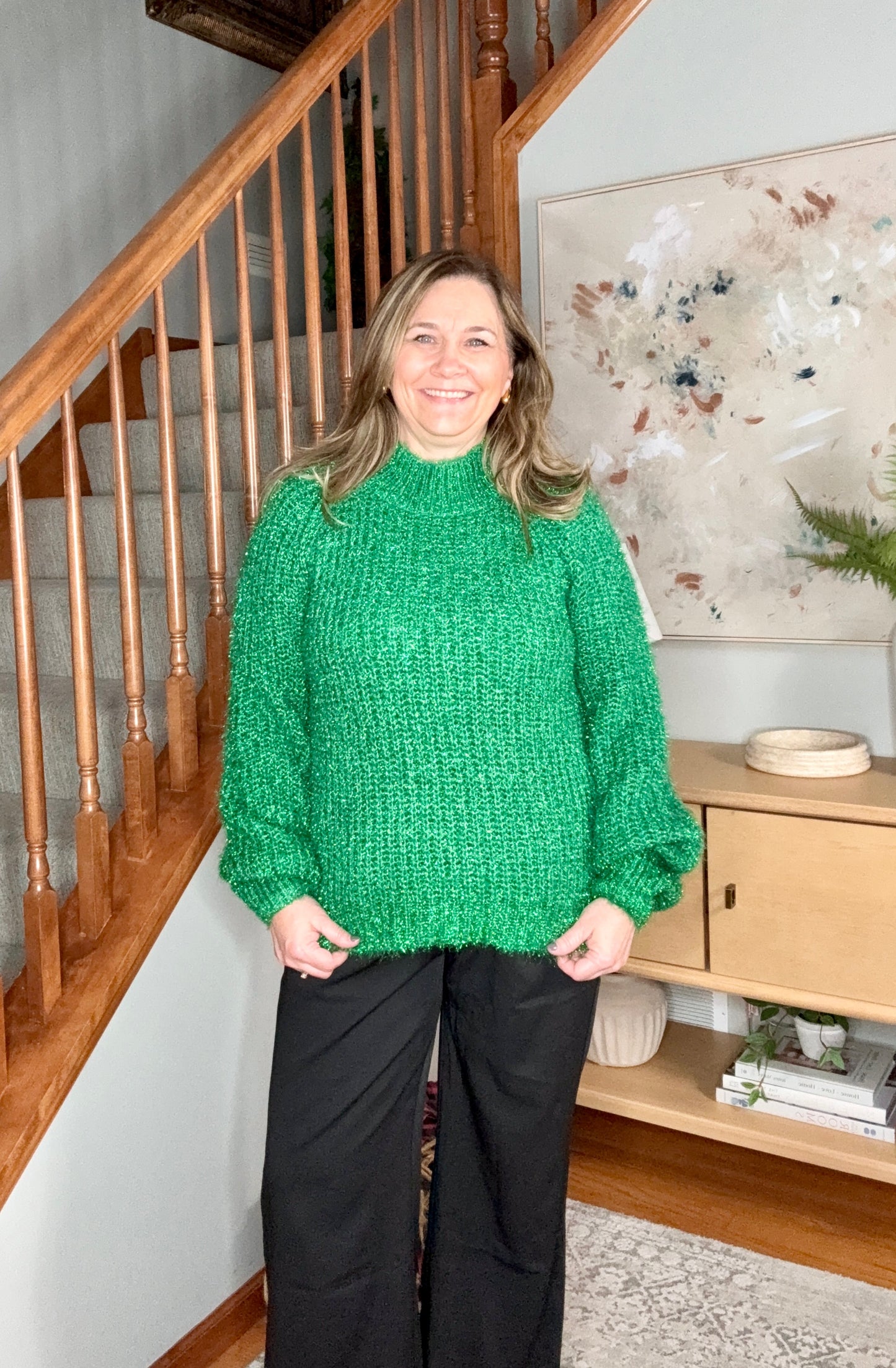 Glitter Yarn Mock Neck Long Sleeve Sweater