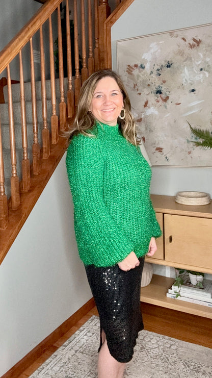 Glitter Yarn Mock Neck Long Sleeve Sweater