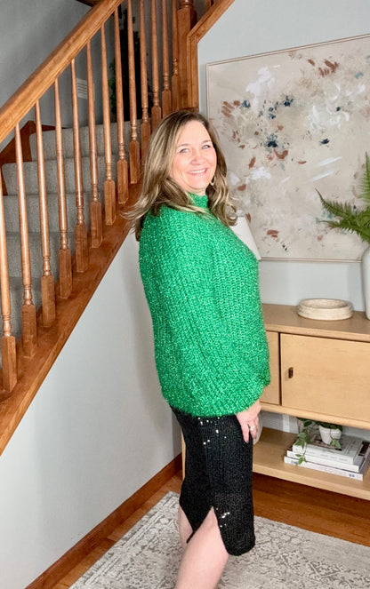 Glitter Yarn Mock Neck Long Sleeve Sweater