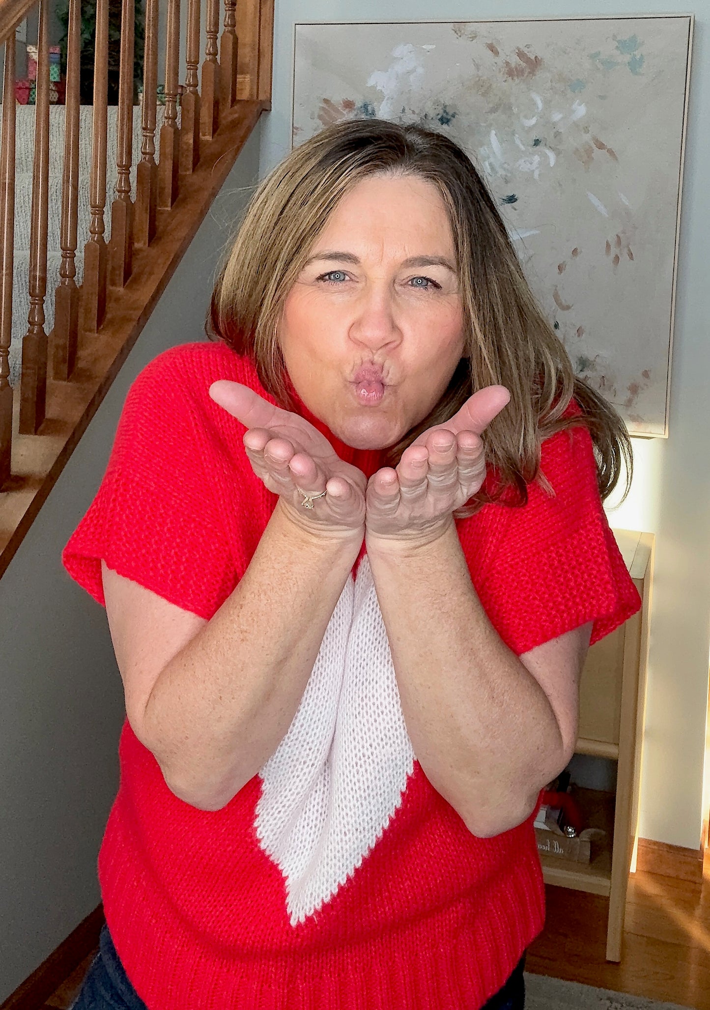 Heart Pattern Valentines Short Sleeve Sweater