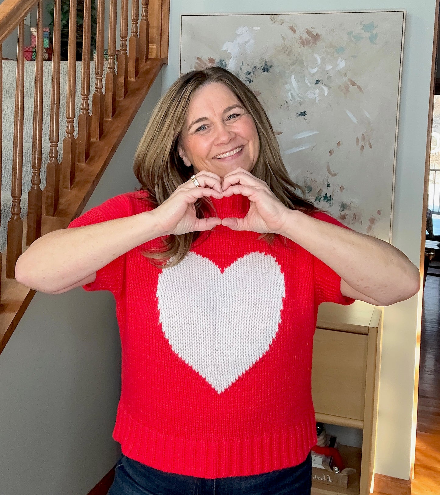 Heart Pattern Valentines Short Sleeve Sweater
